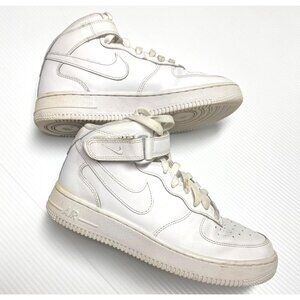 Youth Nike size 5.5Y AF1 mid high hi-top sneakers solid white child boys kids 31